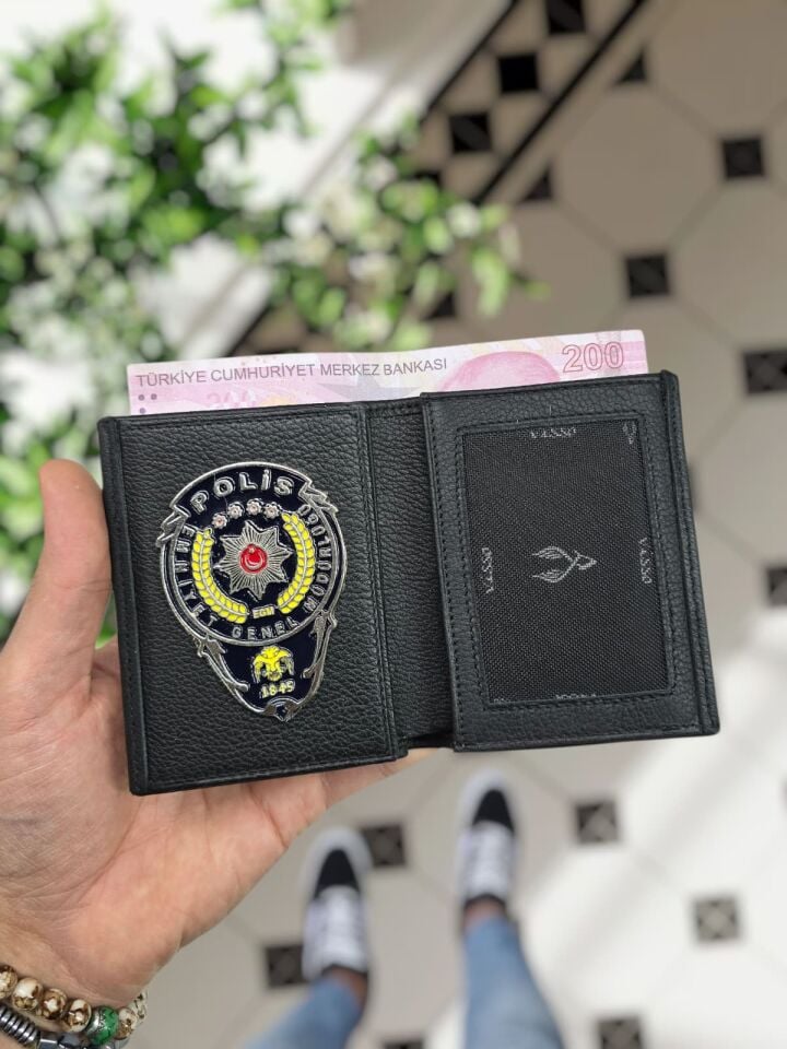 VİSSO 1131 HAKİKİ DERİ ÇANTA  İSME ÖZEL POLİS ROZETLİ KAĞIT PARA VE KİMLİK BÖLMELİ ERKEK VE KADIN CÜZDAN polis