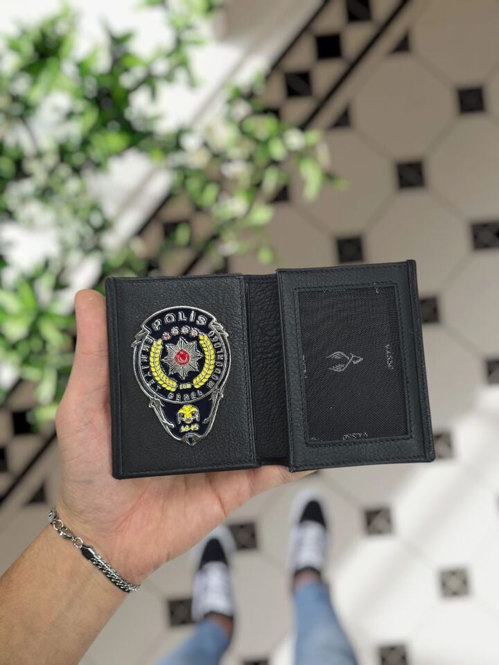 VİSSO 1131 Polis Rozetli HAKİKİ DERİ ÇANTA  İSME ÖZEL POLİS ROZETLİ KAĞIT PARA VE KİMLİK BÖLMELİ ERKEK VE KADIN CÜZDAN polis
