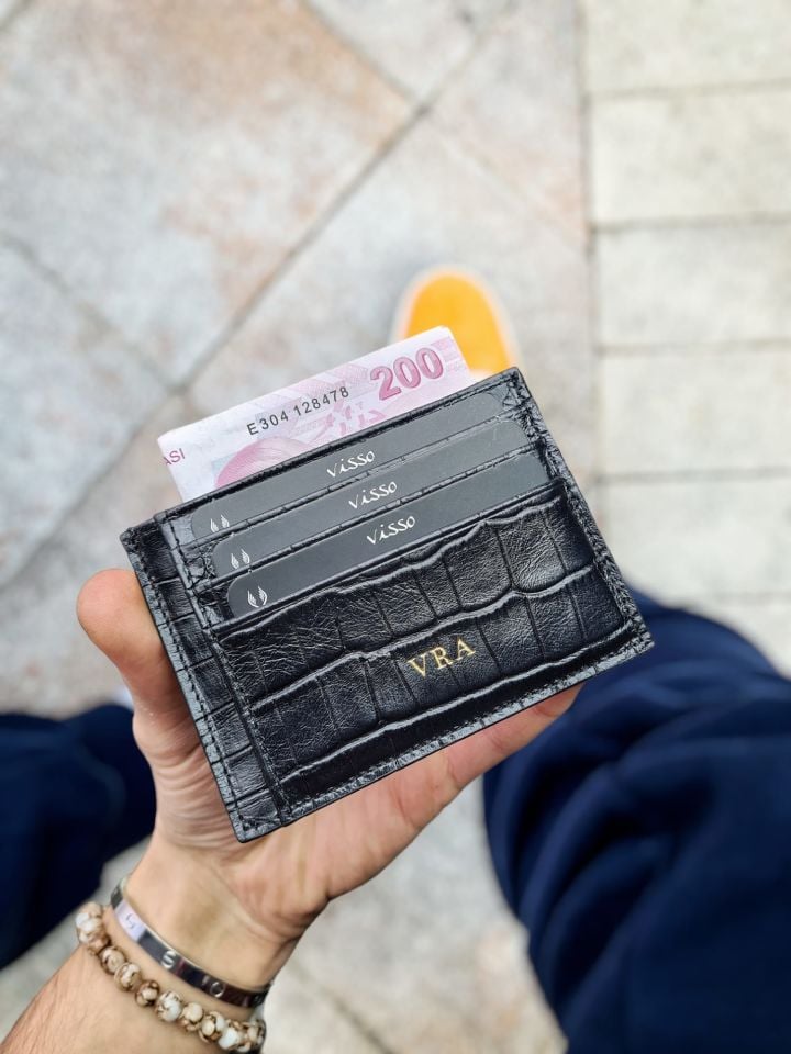 VİSSO 606 Hakiki Deri Çanta Kartlık + Telefon Kılıfı Kadın Erkek Deri Çanta Set  6 0 6 SİYAH CROCO + KILIF VİSSO GERÇEK DERİ İPHONE SAMSUNG - Apple DERİ TELEFON KILIFI  Kişiye Özel İsim Baskılı Kadın Erkek Unisex Koruyucu Telefon Kılıfı