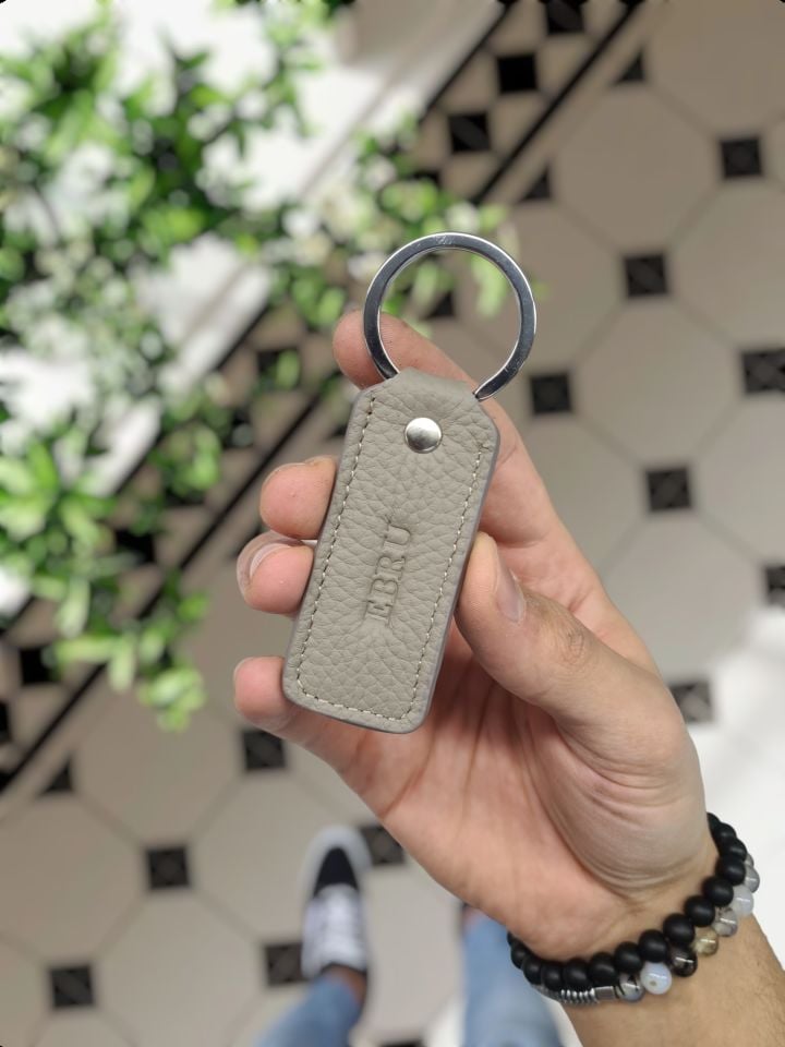 Hakiki Deri Anahtarlık - Kişiye Özel Deri Anahtarlık Çanta Bej Gutty