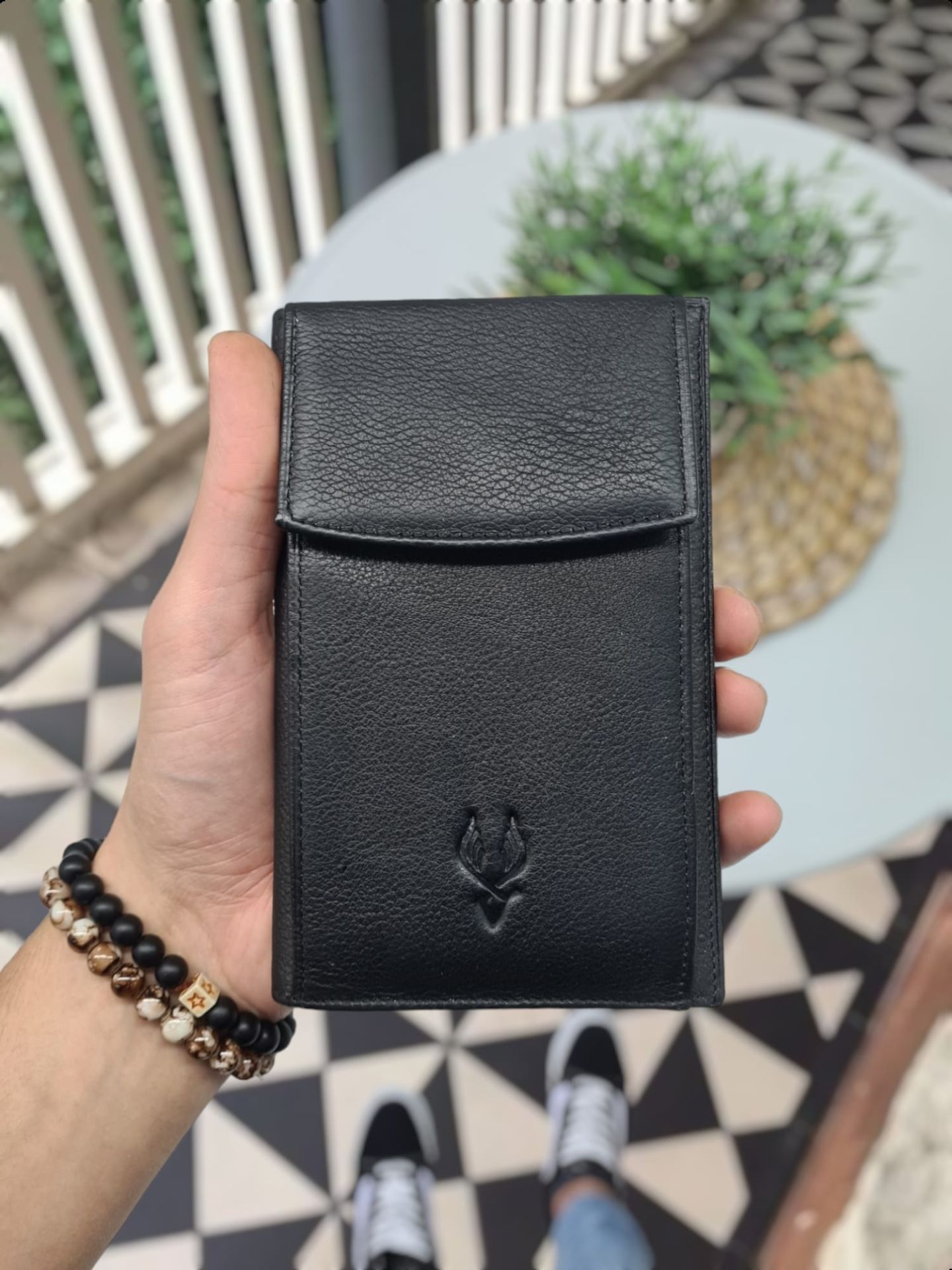 VİSSO 905 Hakiki Deri Kişiye Özel Telefon Hazneli Cüzdan El Çantası Notluk Model Siyah Gutty