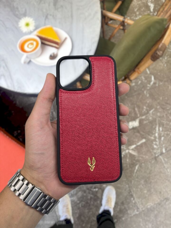 İphone 12 PRO Uyumlu KIRMIZI PRD Renk Deri Kılıf VİSSO Hakiki Deri İsme Özel Kişiselleştirme Kadın Erkek Kullanım Unisex Telefon Kılıf