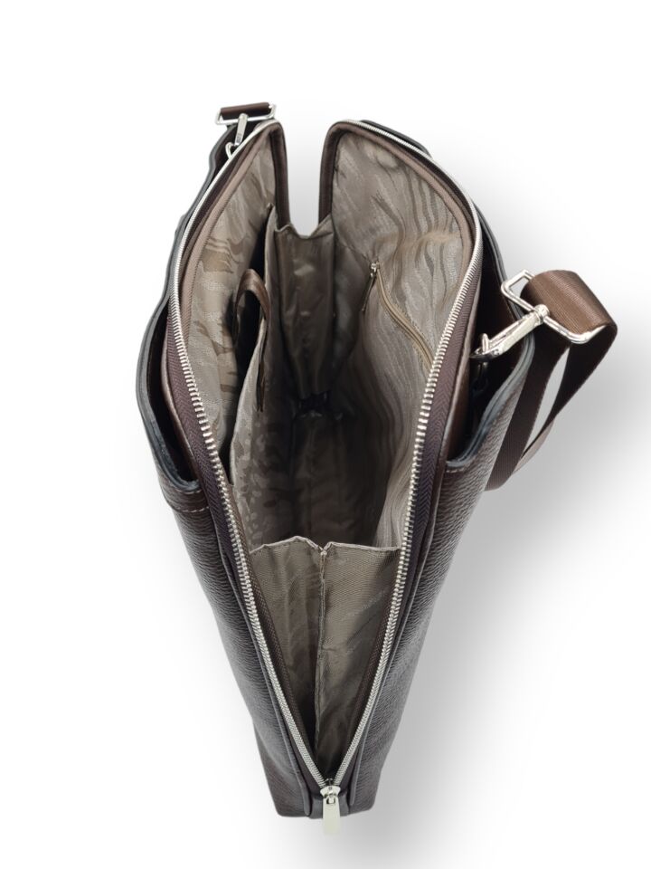 VİSSO 1072 Hakiki Deri Askılı Omuzda Ve Elde Taşınabilen Evrak & Notebook Laptop Çantası Kahverengi Deri