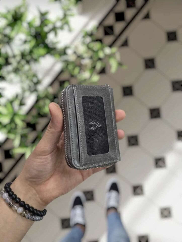 VİSSO 661 Fermuarlı Kredi Kartlık Model Hakiki Deri Çanta Kişiye Özel GRİ CRAYZ RENK DERİ