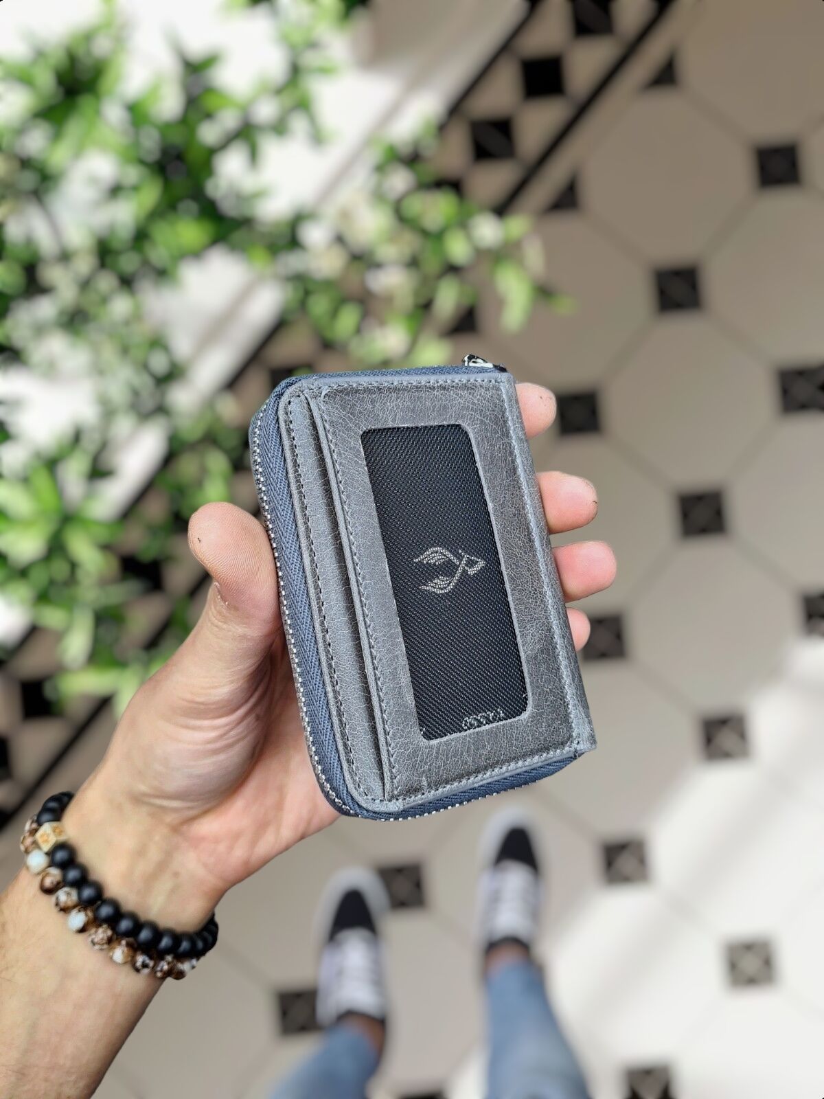 VİSSO 661 Fermuarlı Kredi Kartlık Model Hakiki Deri Çanta Kişiye Özel GRİ CRAYZ RENK DERİ