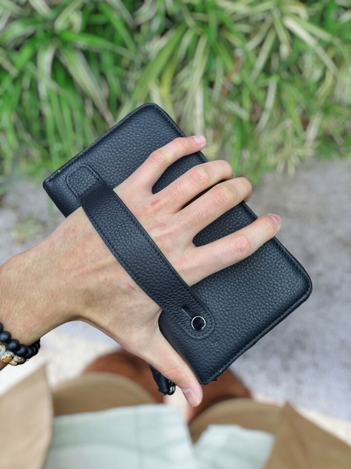 VİSSO 454 Hakiki Deri Fermuarlı El Çantası SİYAH GUTTY