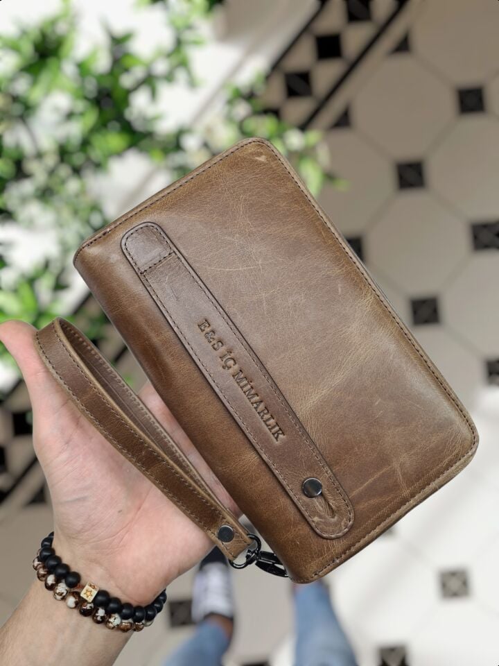 VİSSO 454 Hakiki Deri Fermuarlı El Çantası Visso 454 Kahve Crayz