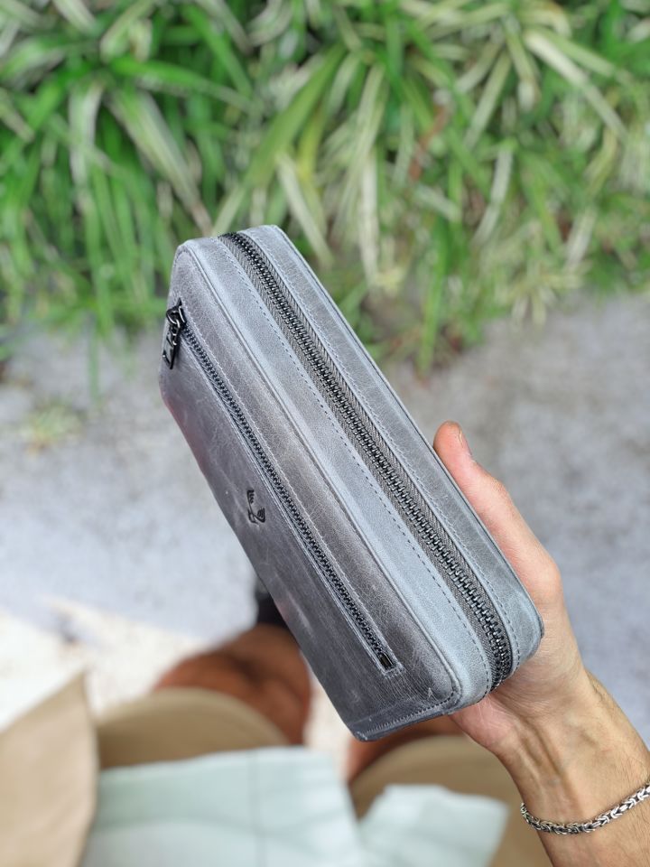 VİSSO 454 Hakiki Deri Fermuarlı El Çantası Visso 454 Visso 454 Gri Natural Crayz