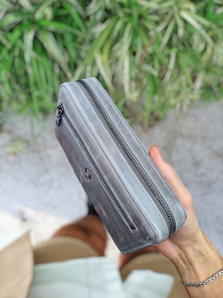 VİSSO 454 Hakiki Deri Fermuarlı El Çantası Visso 454 Visso 454 Gri Natural Crayz