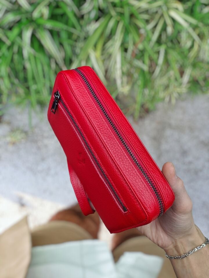 VİSSO 454 Hakiki Deri Fermuarlı El Çantası Visso 454 Visso 454 Visso 454 Kırmızı Gutty