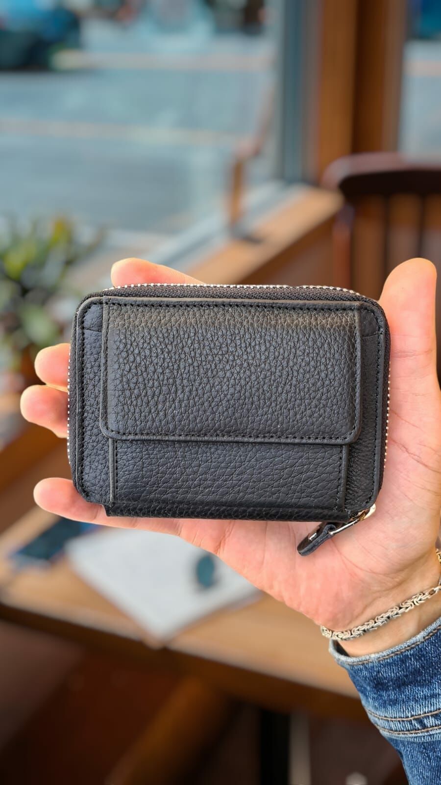 Visso 710 Hakiki Deri Fermuarlı Bozuk Para Cepli Kişiye Özel Erkek Kadın Cüzdan Deri Çanta 710 Siyah Gutty