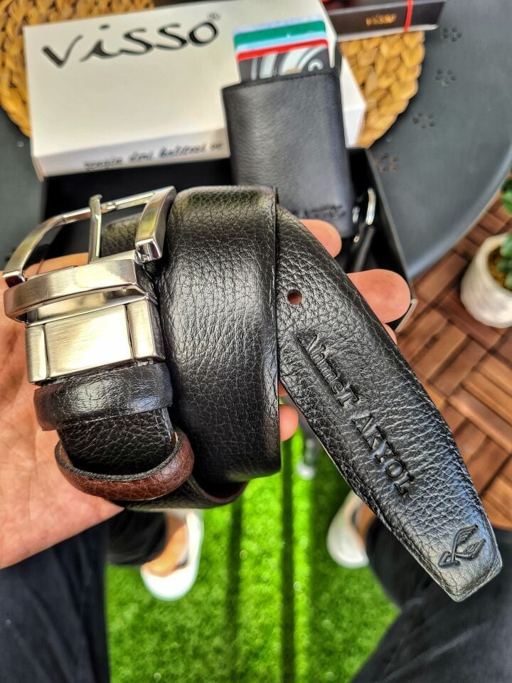 Çift RENLİ Hakiki Deri Kemer SİYAH - KAHVE renk