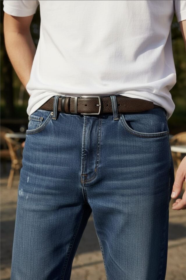 Çift RENKLİ  Hakiki Deri Kemer Kahve - Siyah renk