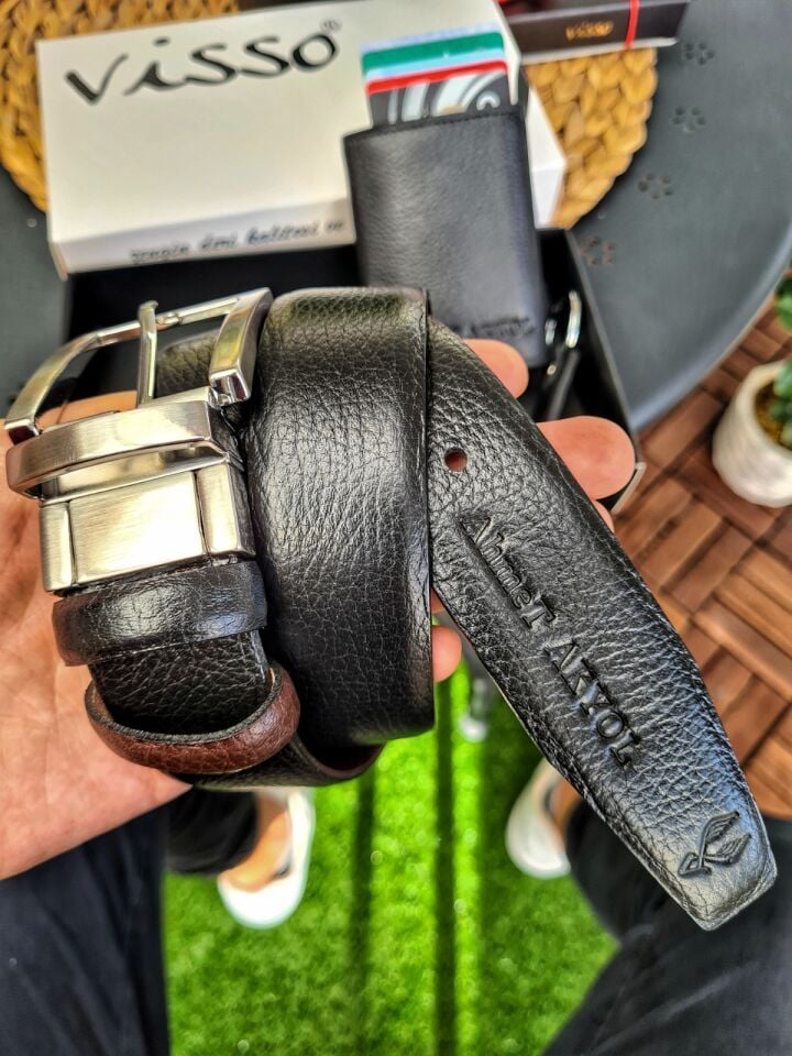 Çift RENKLİ  Hakiki Deri Kemer Kahve - Siyah renk