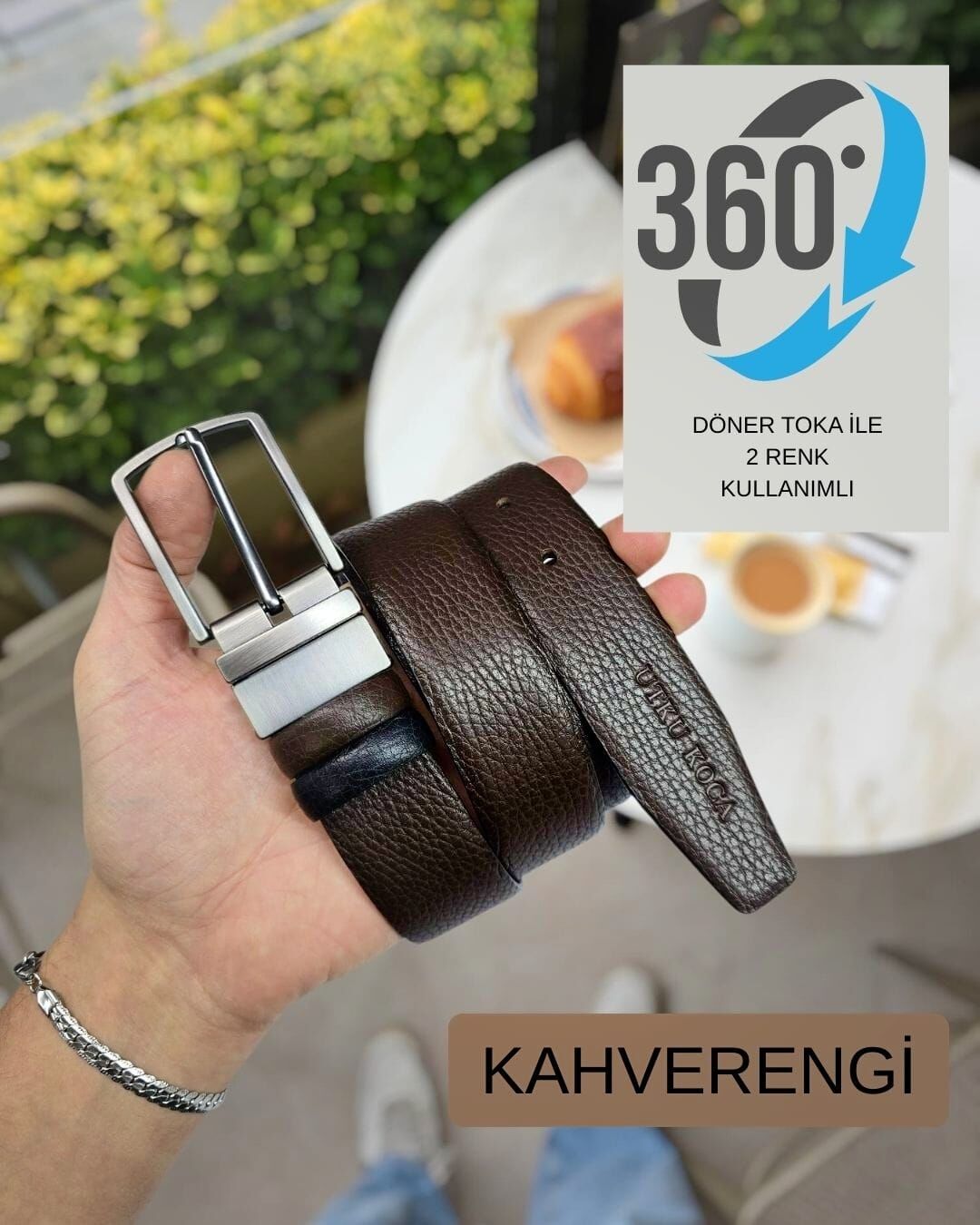 Çift RENKLİ  Hakiki Deri Kemer Kahve - Siyah renk