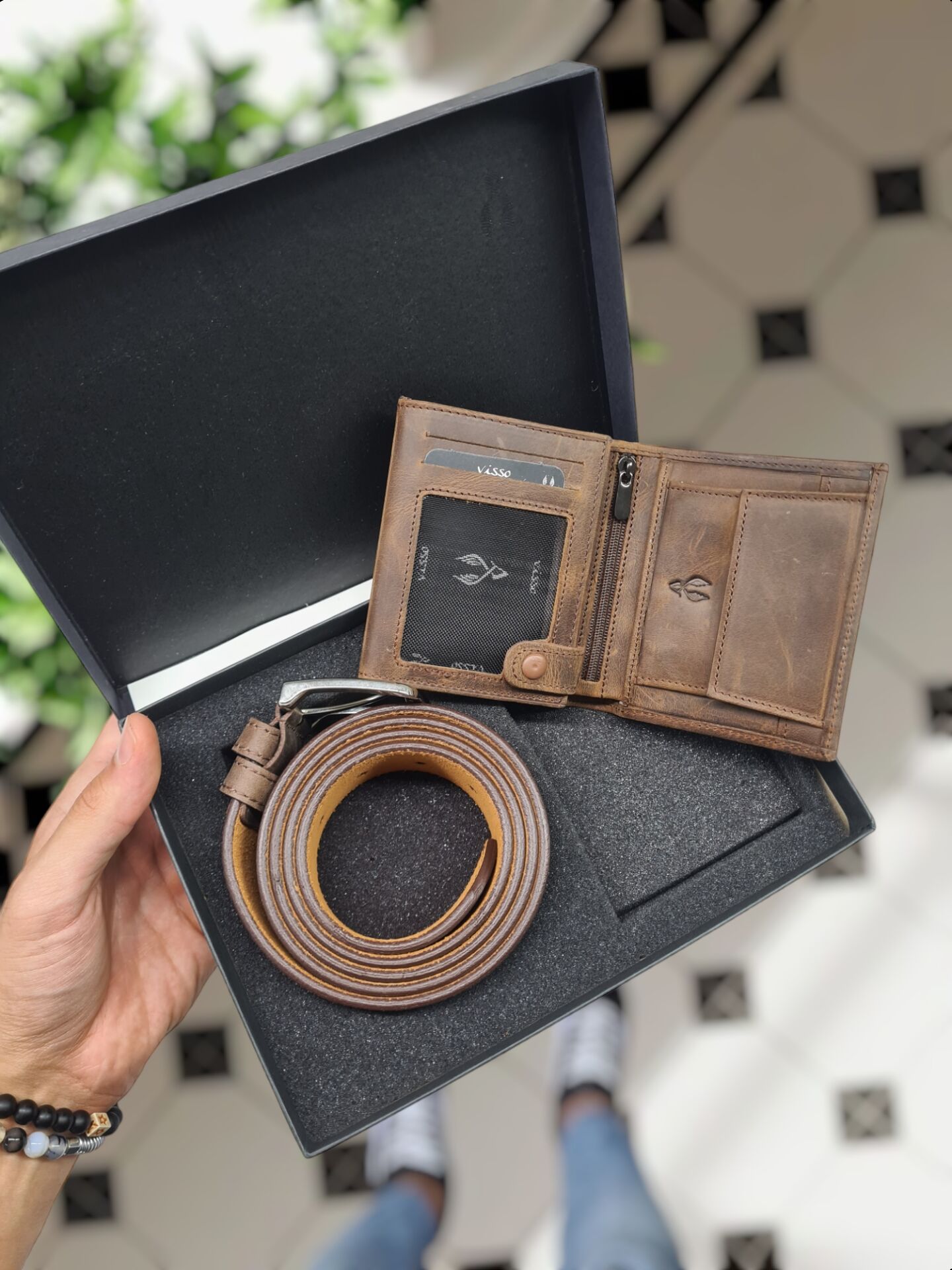 VİSSO 111 Hakiki Deri Cüzdan Ve Kemer Kişiye Özel İsim Baskılı Bozuk Para Cepli Fermuarlı Cüzdan Çanta KAHVERENGİ SET Kahve TİGUAN