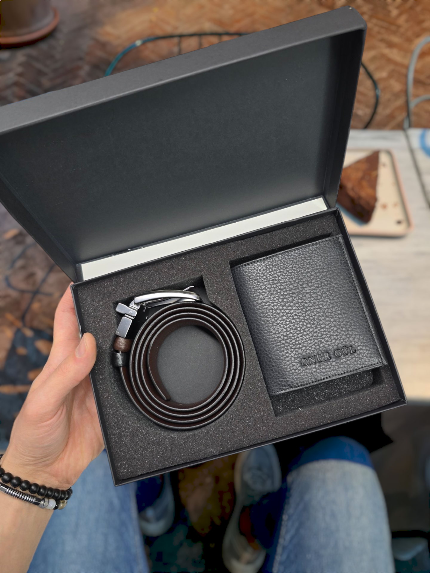 VİSSO 114  Cüzdan + Çİft Renkli Kemer HAKİKİ DERİ KİMLİK BÖLMELİ BAY BAYAN KULLANIMLI CÜZDAN siyah gutty ÇANTA