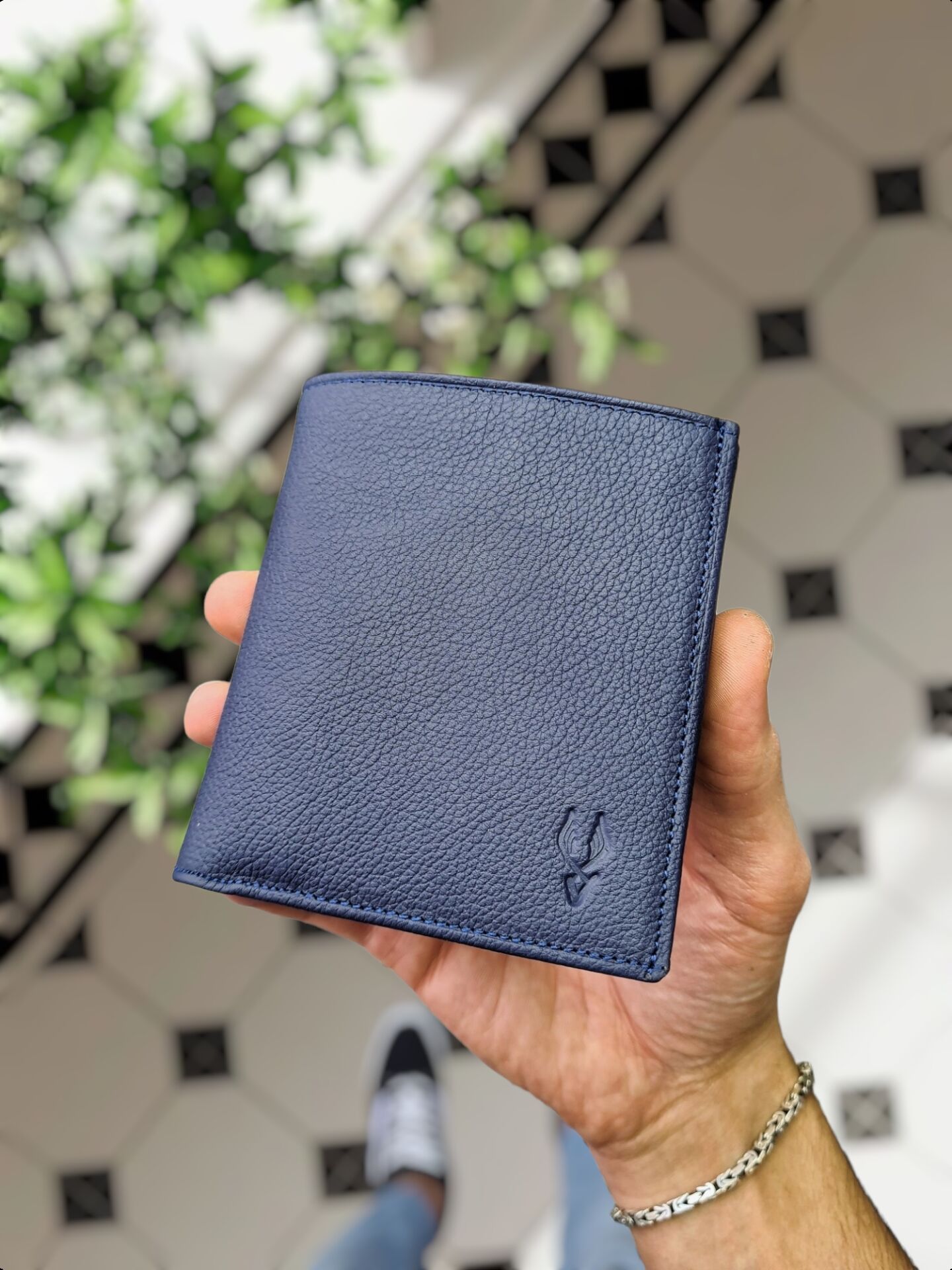 VİSSO 114 HAKİKİ DERİÇANTA  İSME ÖZEL LACİVERT DERİ CÜZDAN