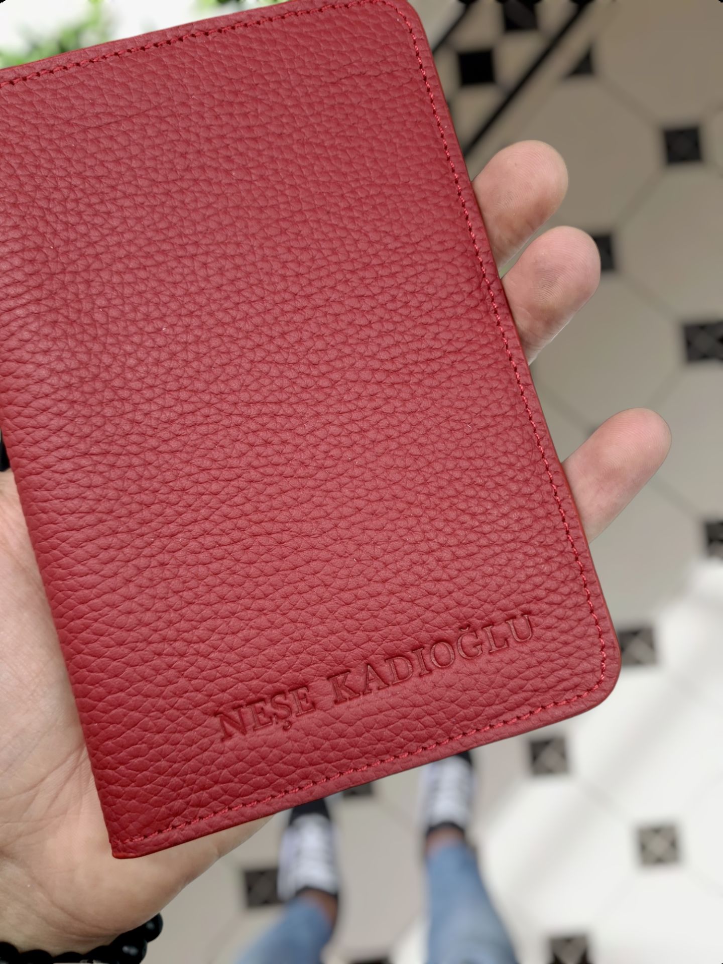 VİSSO 911 HAKİKİ ORJİNAL DERİ ÇANTA  KREDİ KART VE KİMLİK HAZNELİ PASAPORTLUK - DERİ PASAPORT KILIFI VİSSO 911 KIRMIZI GUTTY