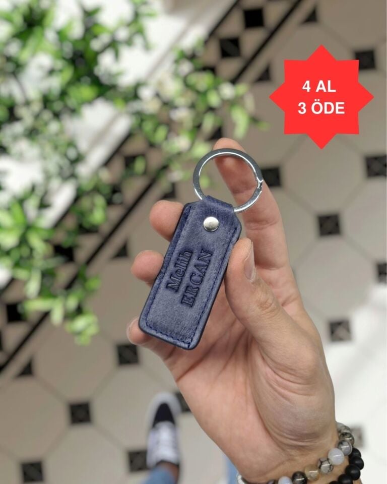 1020  Hakiki Deri Anahtarlık - Visso Lacivert Kurtuba Hakiki Deri Anahtarlık Çanta