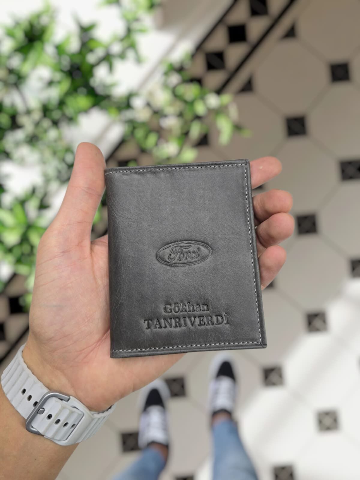 Ford VİSSO 1904 Hakiki Deri Araç Ruhsat Kılıfı İsme Özel Çanta Erkek Kadın Modeli FORD Gri