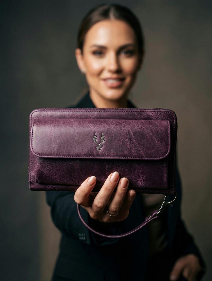 VİSSO 453 Mor Renk Hakiki Deri İsme Ve Kişiye Özel Kadın Erkek Kullanımlı Telefon Bölmeli Fermuarlı Kimlik Ve Kağıt Para Cepli Cüzdan El Kulbu Deri Bileklik El Çantası
