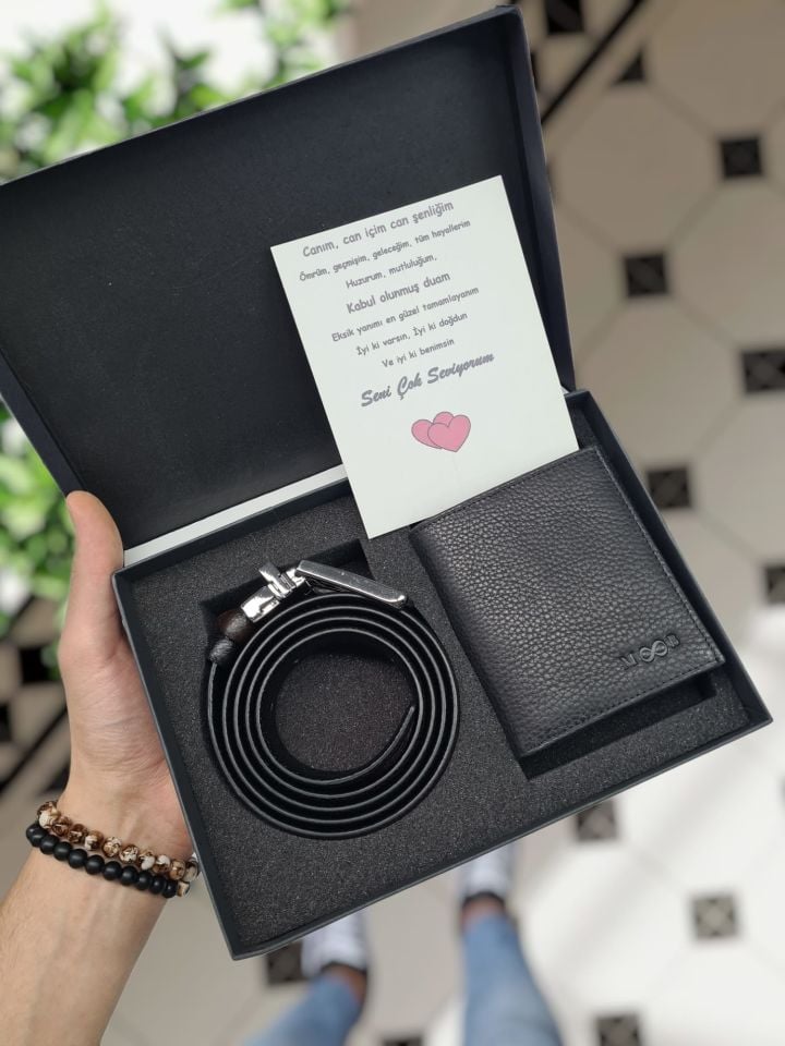 (HEDİYELİK  KUTU) Siyah Renk İsme Özel CÜZDAN + KEMER SET İÇİN  BOŞ HEDİYE KUTUSU Hediye Çantası