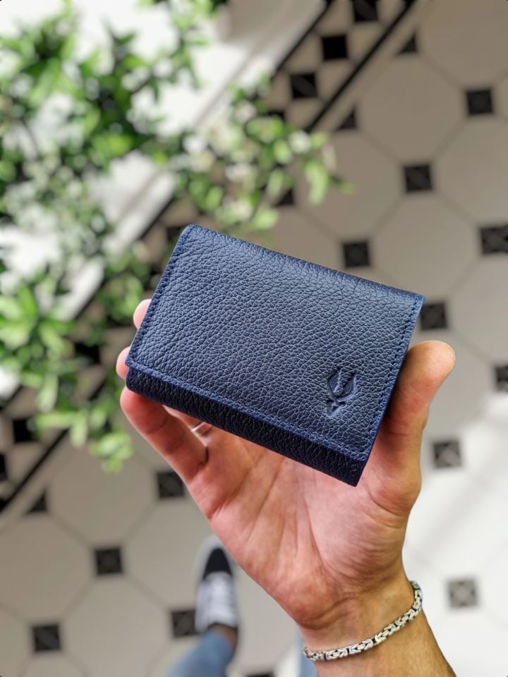 VİSSO 660 Lacivert Gutty  DERİ ÇANTA  İSME ÖZEL GÜÇLÜ MIKNATISLI KİLİT AKORDİYON YELPAZE KARTLIK CÜZDAN ERKEK KADIN MODELİ