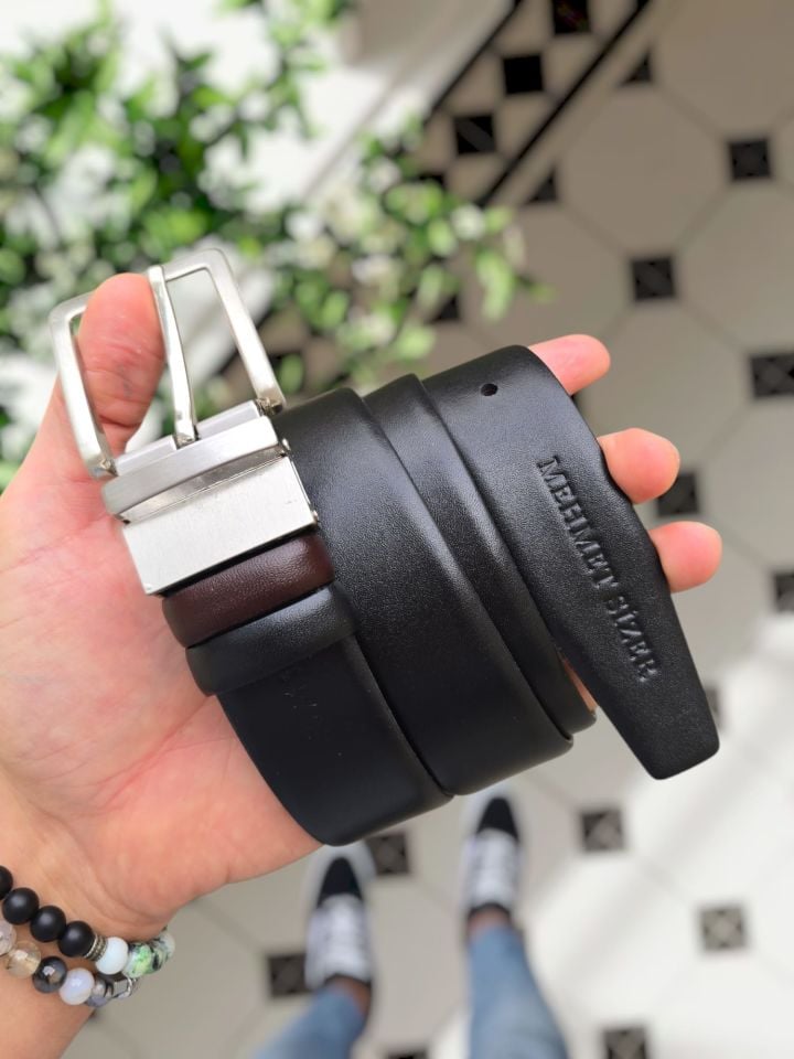 VİSSO 262 HAKİKİ DERİ ÇANTA  İSME ÖZEL ÇİFT KİMLİK BÖLMELİ SİYAH RENK DERİ ERKEK CÜZDAN + Çift Yön Kemer