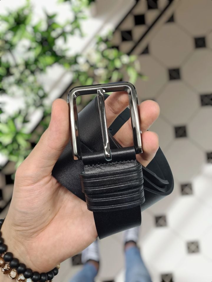 Hakiki Deri Siyah Renk Kot KEMER 4 cm