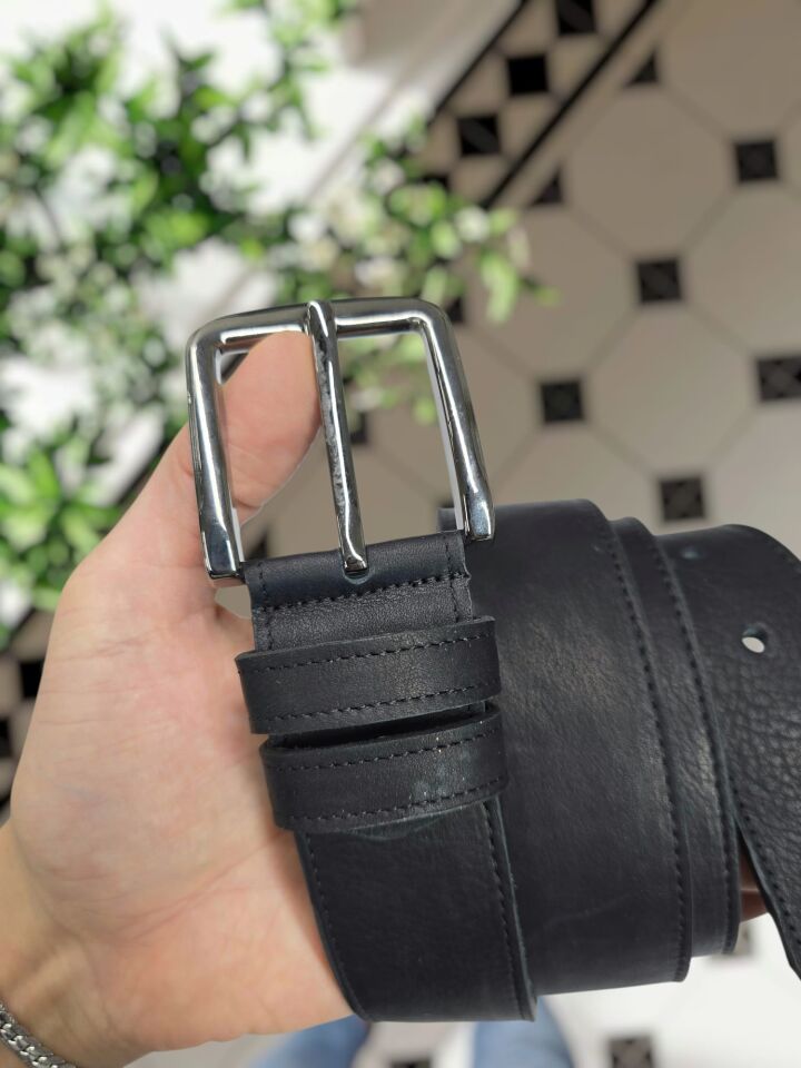 Hakiki Deri Siyah Napa Renk Kot KEMER 4 cm