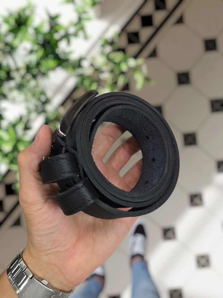 Hakiki Deri Siyah Napa Renk Kot KEMER 4 cm