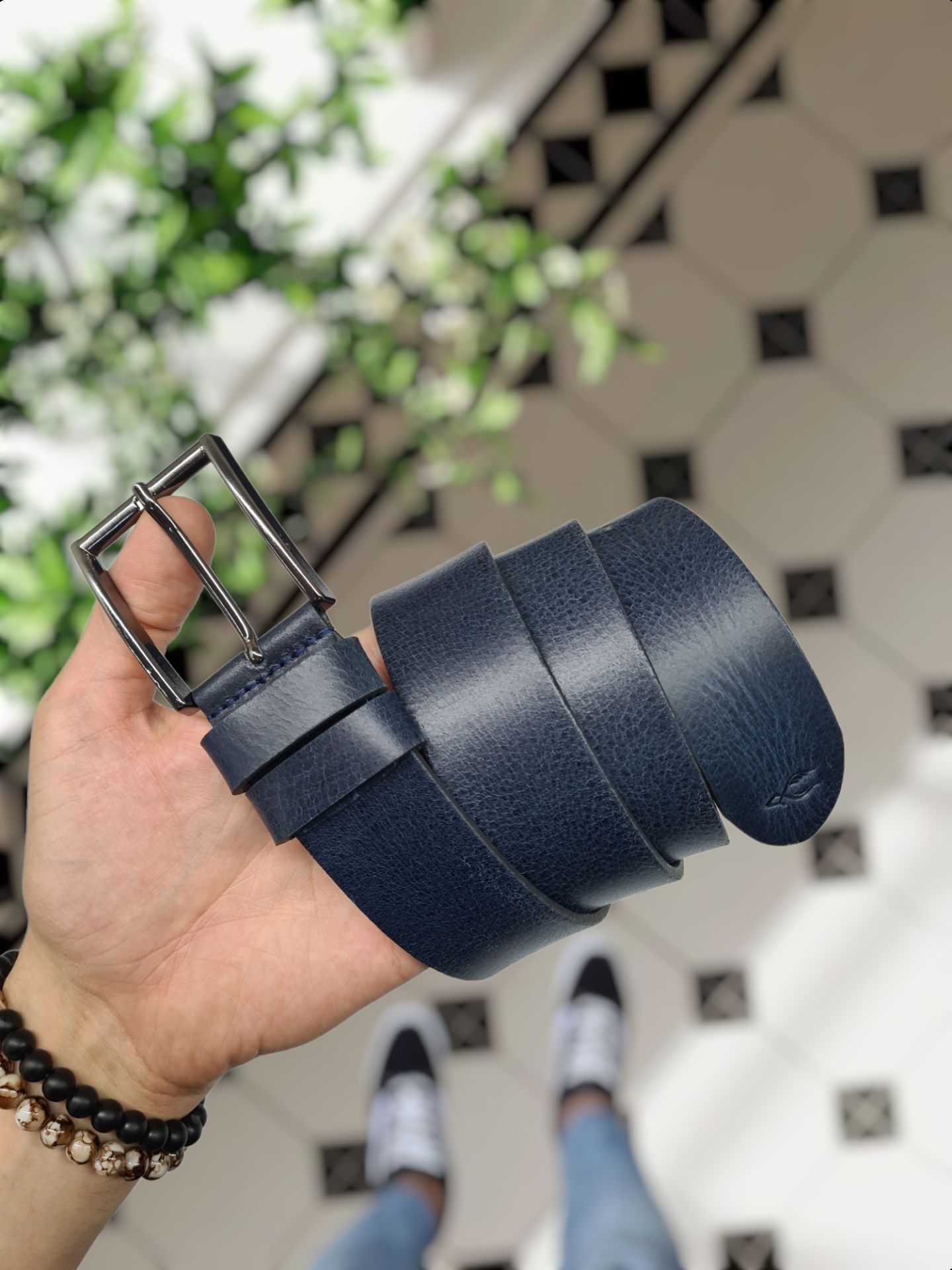 Hakiki Deri Siyah Renk Kot KEMER 4 cm LACİVERT CRAYZ