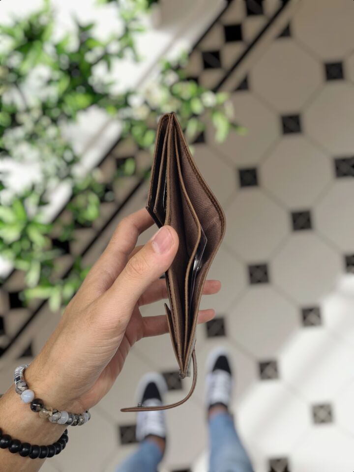 VİSSO 112 HAKİKİ DERİ ÇANTA İSME ÖZEL KADIN ERKEK ÇITIÇITLI FERMUARLI Kahve Matrix CÜZDAN