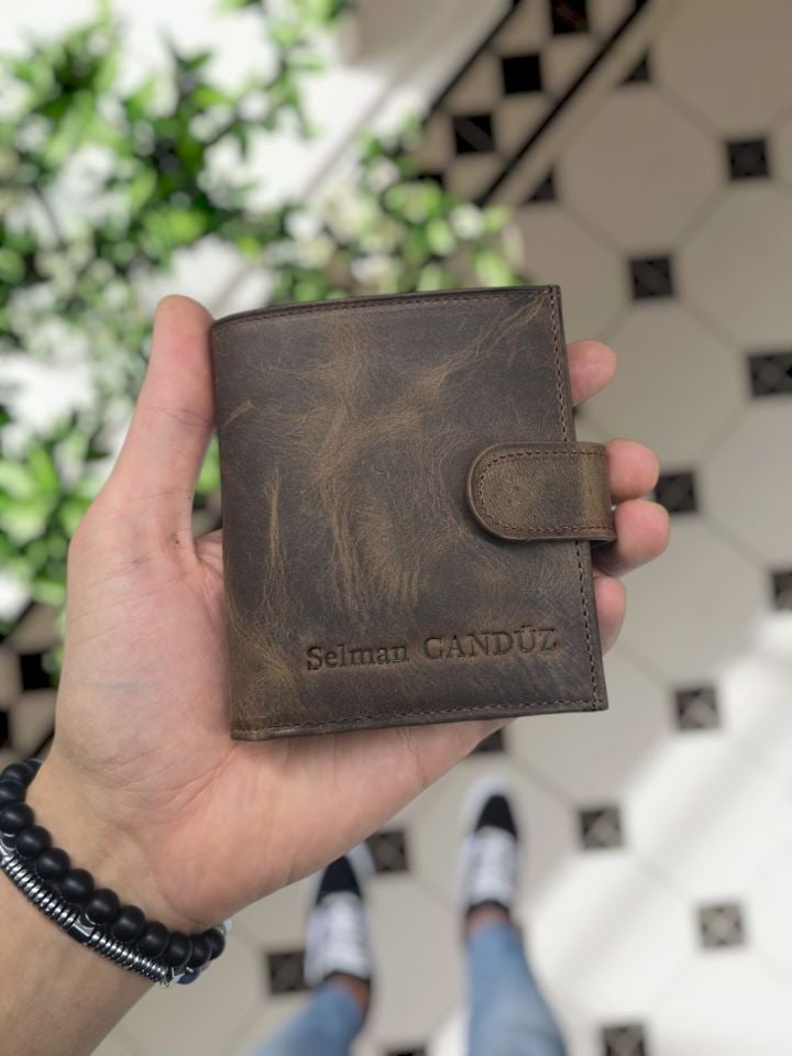 VİSSO 112 HAKİKİ DERİ ÇANTA İSME ÖZEL KADIN ERKEK ÇITIÇITLI FERMUARLI Kahve Matrix CÜZDAN