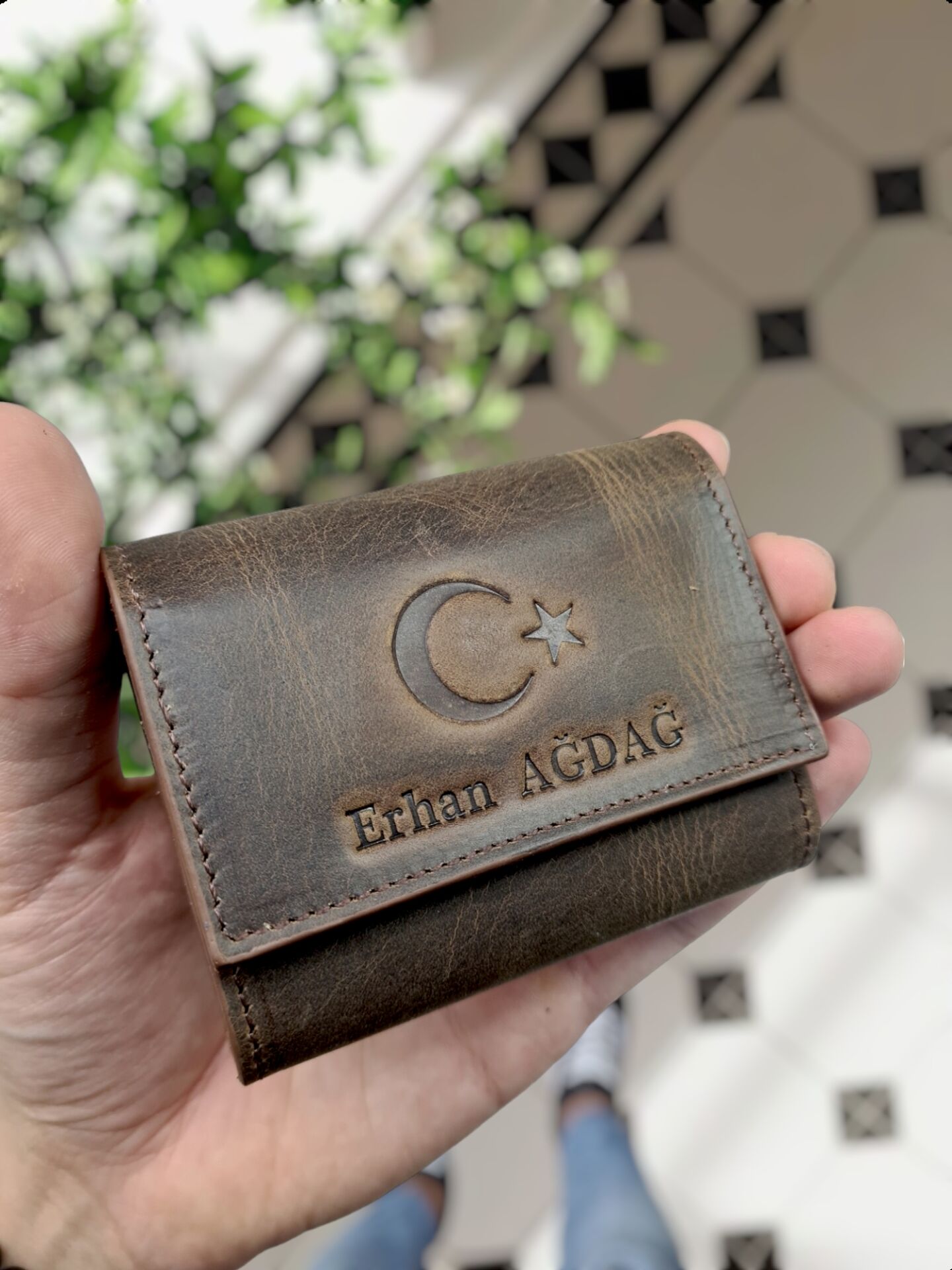 VİSSO 660 Kahve Matrix Ay Yıldız Logolu İsme Özel Hakiki Deri Cüzdan Akordeon Kartlık Portföy Erkek Kadın Kartlık Model