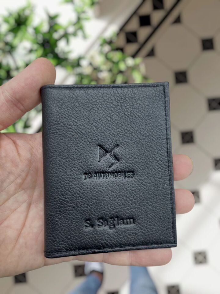 Ds Automobiles VİSSO 1904 Hakiki Deri Araç Ruhsat Kılıfı İsme Özel Çanta Erkek Kadın Modeli DS AUTO Siyah