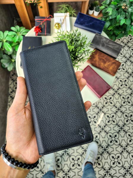 VİSSO 901 Hakiki Deri El Çantası Telefon Bölmeli Fermuarlı Tak Çıkar Kartlık Özellikli Cüzdan 901 901 Siyah Gutty