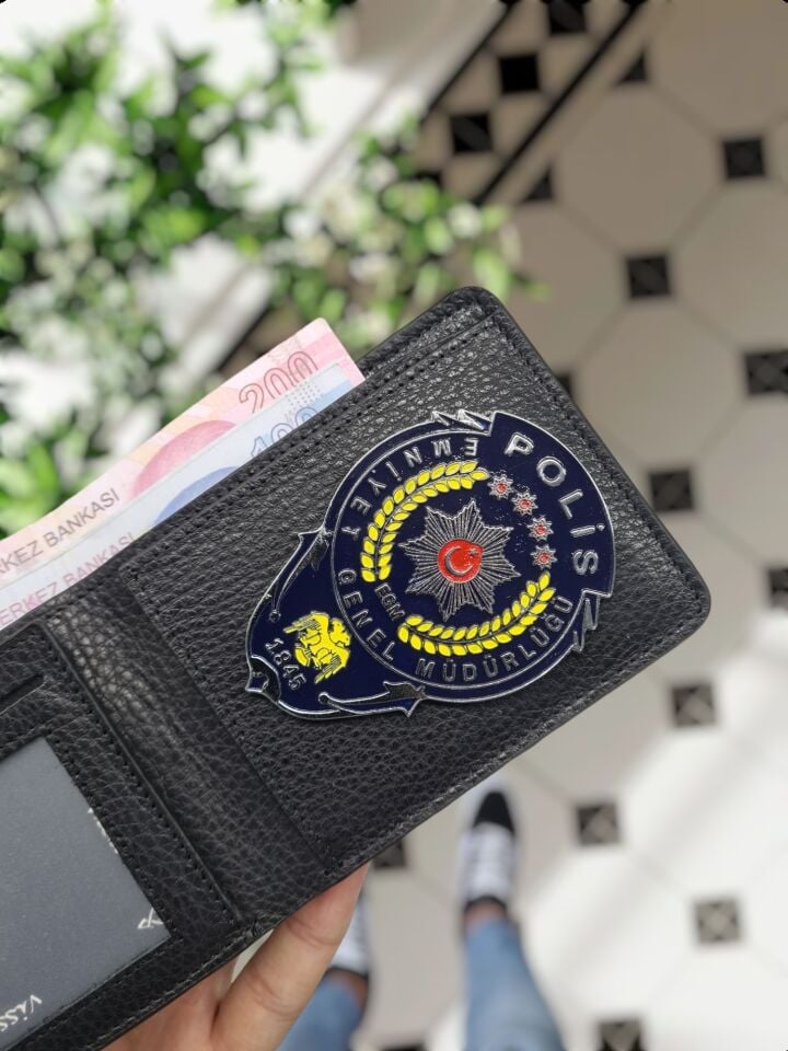 VİSSO 1236 HAKİKİ DERİ ÇANTA  SİYAH DERİ POLİS ROZETLİ KAĞIT PARA VE KİMLİK BÖLMELİ ERKEK KADIN CÜZDAN