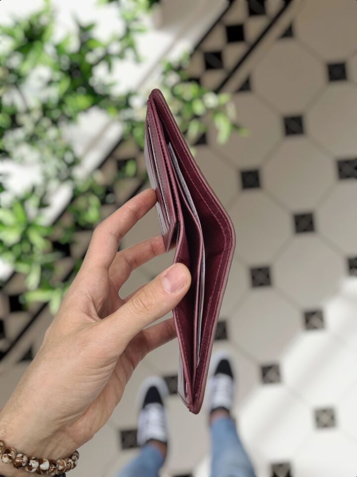 VİSSO 229 Hakiki Deri Çift Renkli Bordo - Bordo Garni Cüzdan  Renk Deri Cüzdan