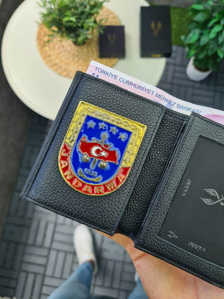 VİSSO 1131 HAKİKİ DERİ ÇANTA   İSME ÖZEL JANDARMA ROZETLİ KAĞIT PARA VE KİMLİK BÖLMELİ ERKEK VE KADIN CÜZDAN