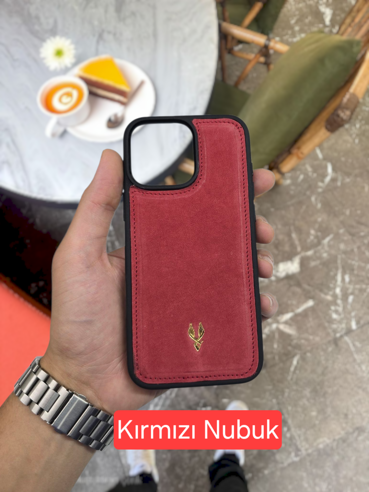 İphone 15 Uyumlu KIRMIZI NUBUK Deri Kılıf VİSSO Hakiki Deri İsme Özel Kişiselleştirme Kadın Erkek Kullanım Unisex Telefon Kılıf