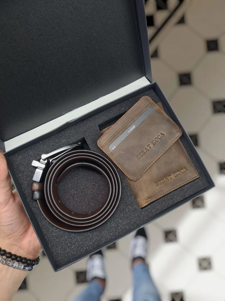 VİSSO 155  Cüzdan + Kemer HAKİKİ DERİ YAVRU KARTLIKLI İKİ KİMLİK BÖLMELİ BAY BAYAN KULLANIMLI CÜZDAN ÇANTA 155 KM + ÇİFT YÖN KEMER