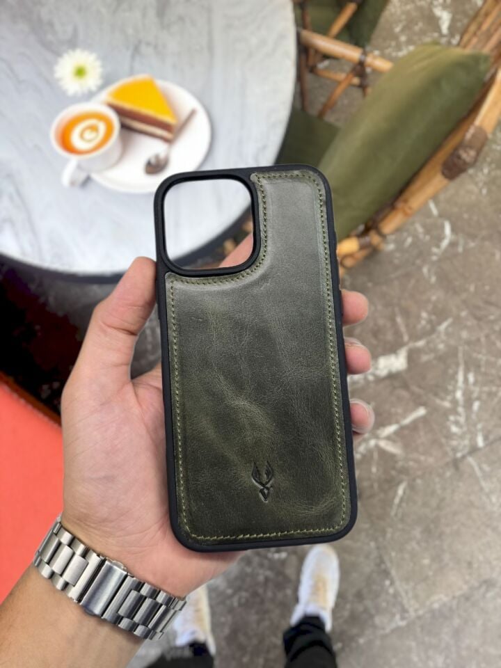 İphone 15 MODEL YEŞİL GRANDA Deri Kılıf VİSSO Hakiki Deri İsme Özel Kişiselleştirme Kadın Erkek Kullanım Unisex Telefon Kılıf
