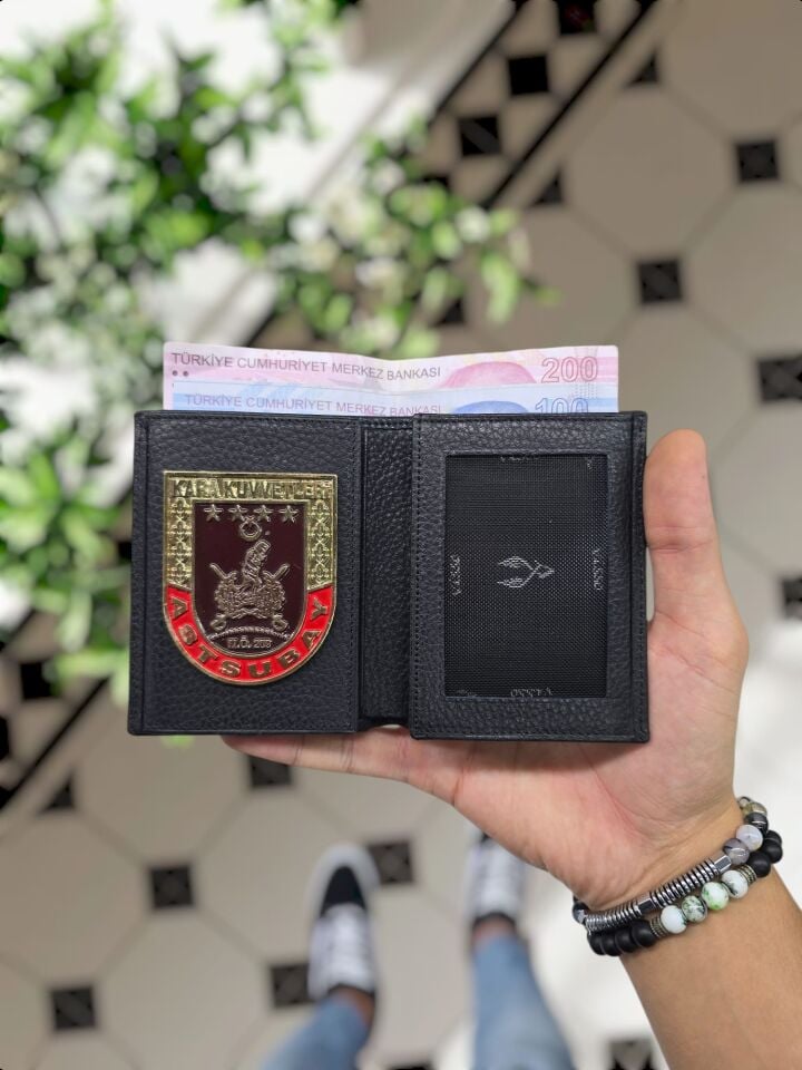 VİSSO 1131 Astsubay Rozetli HAKİKİ DERİ ÇANTA İSME ÖZEL ASTSUBEY ROZETLİ KAĞIT PARA VE KİMLİK BÖLMELİ ERKEK VE KADIN CÜZDAN