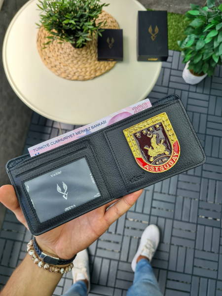 VİSSO 1236 HAKİKİ DERİ ÇANTA  SİYAH DERİ ASTSUBAY ROZETLİ KAĞIT PARA VE KİMLİK BÖLMELİ ERKEK VE KADIN CÜZDAN
