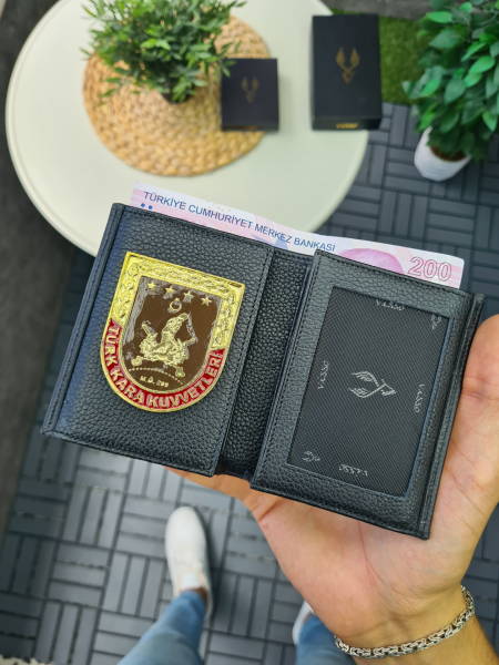 VİSSO 1131 HAKİKİ DERİ ÇANTA  İSME ÖZEL KARA KUVVETLERİ KOMUTANLIĞI ROZETLİ KAĞIT PARA VE KİMLİK BÖLMELİ ERKEK VE KADIN CÜZDAN