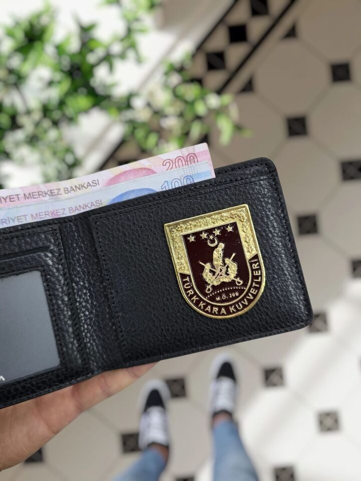 VİSSO 1236 Kara Kuvvetleri Rozetli HAKİKİ DERİ ÇANTA  İSME ÖZEL SİYAH GUTTY KİMLİK GÖZLÜ PARA BÖLMELİ KARA KUVVETLERİ KOMUTANLIĞI ROZETLİ ERKEK KADIN CÜZDAN
