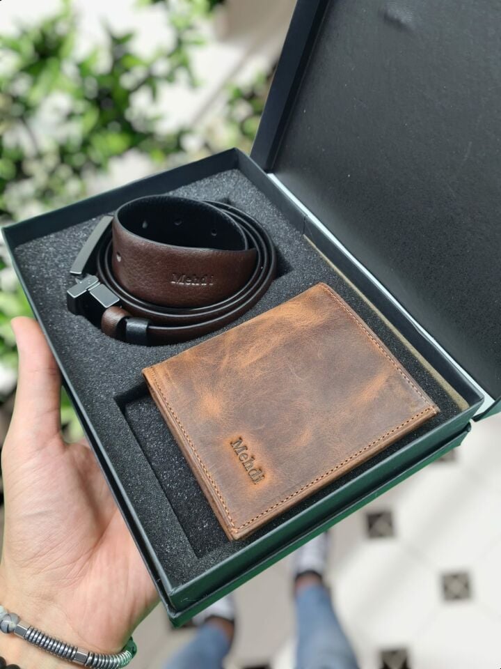 VİSSO 114 Cüzdan + ÇİFT RENKLİ  Kemer HAKİKİ DERİ KİMLİK BÖLMELİ BAY BAYAN KULLANIMLI CÜZDAN FINDIK Matrix