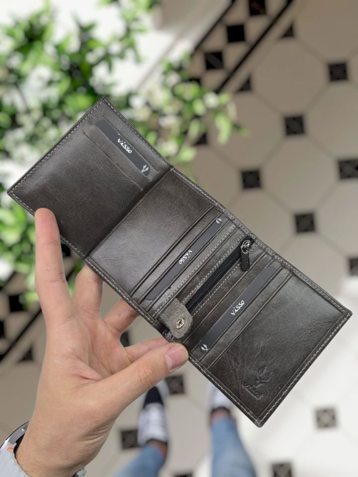 VİSSO 114 HAKİKİ DERİ ÇANTAİSME ÖZEL ÜÇ KİMLİK KART BÖLMELİ  FERMUARLI KADIN ERKEK ÇITIÇITLI CÜZDAN GRİ NATURAL CÜZDAN BÖRÜ -TÜRK LOGOLU 18. logo